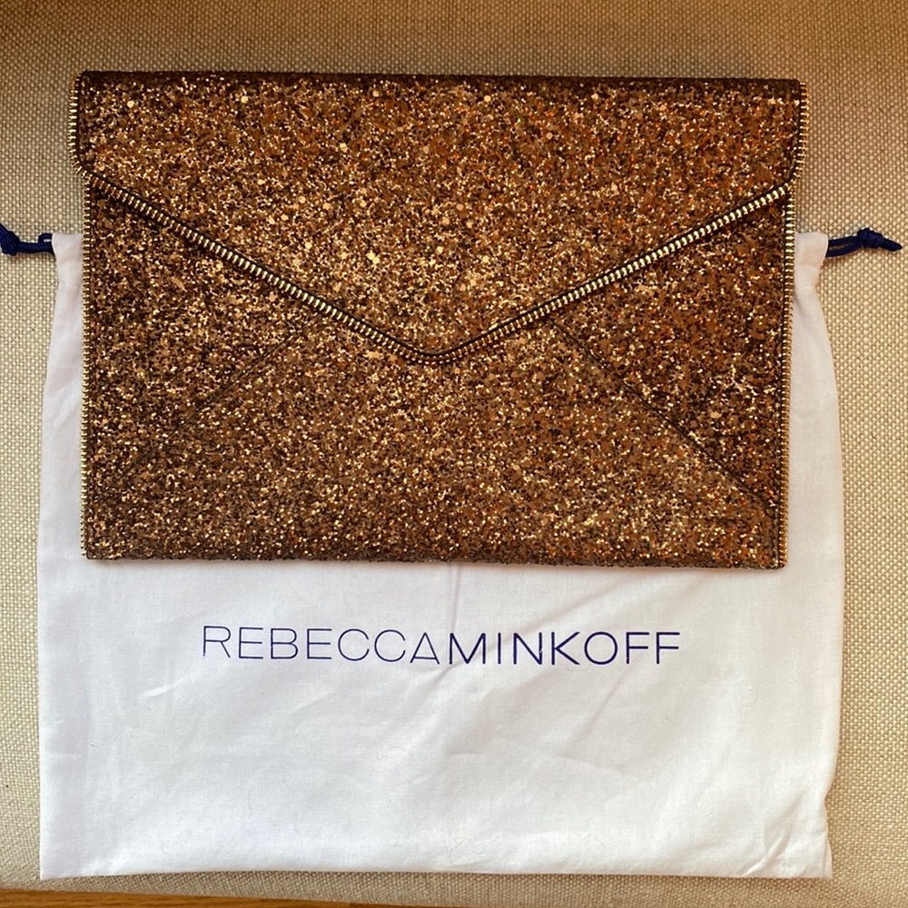 NWT Rebecca Minkoff Multi Glitter Leo Clutch, Color: Bronze Multi